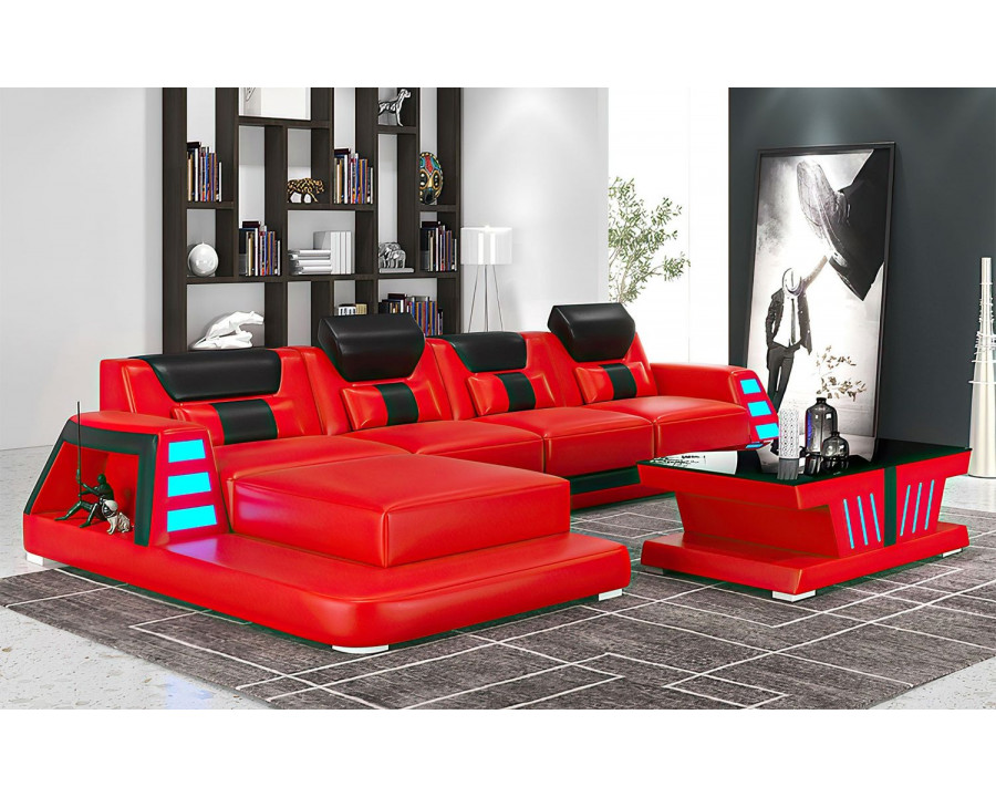 Jubilee Ozzy Small Modern Left Hand Facing Sectional - Red/Black, Bonded Leather