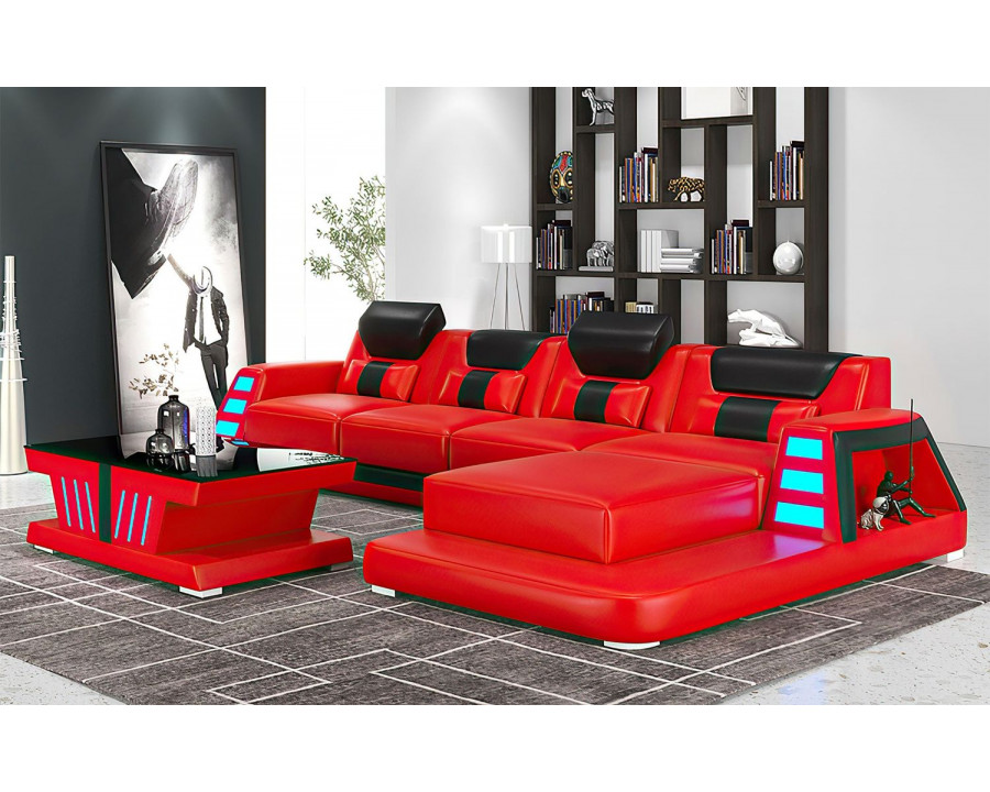 Jubilee Ozzy Small Modern Right Hand Facing Sectional - Red/Black, Bonded Leather