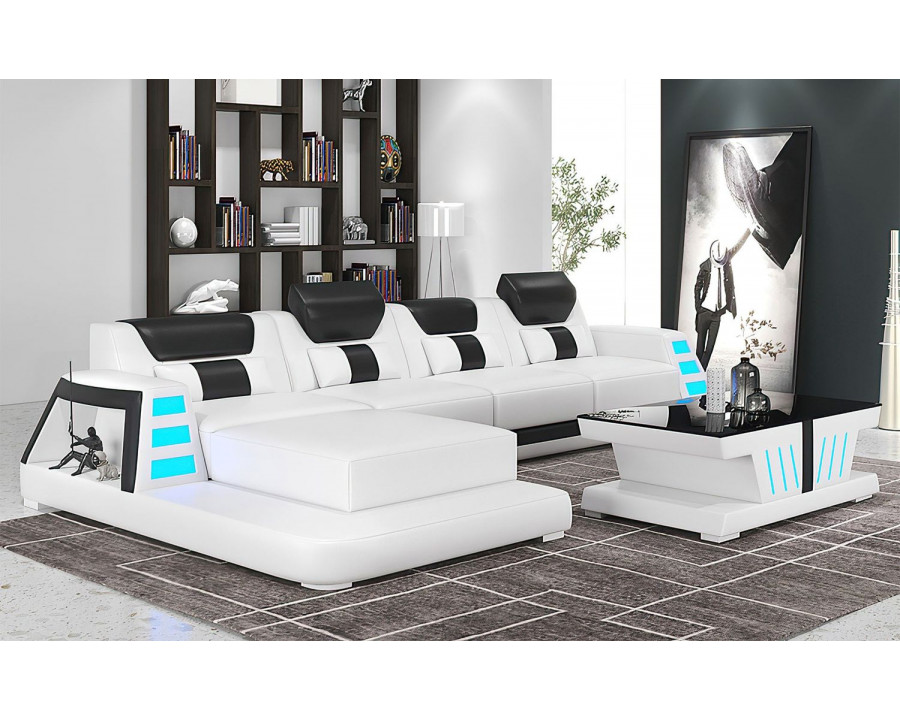 Jubilee Ozzy Small Modern Left Hand Facing Sectional - White/Black, Top Grain Italian Leather