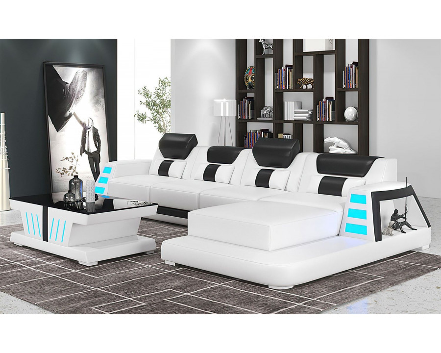 Jubilee Ozzy Small Modern Right Hand Facing Sectional - White/Black, Top Grain Italian Leather