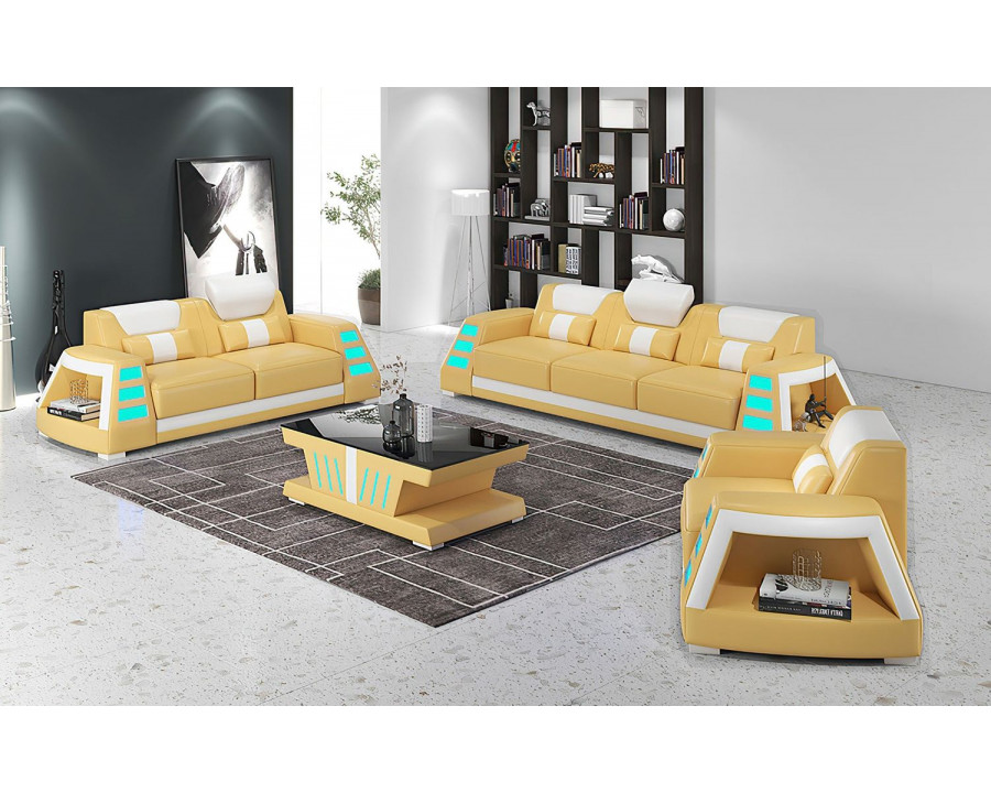 Jubilee Ozzy Modern Sofa Set - Yellow/White, Bonded Leather