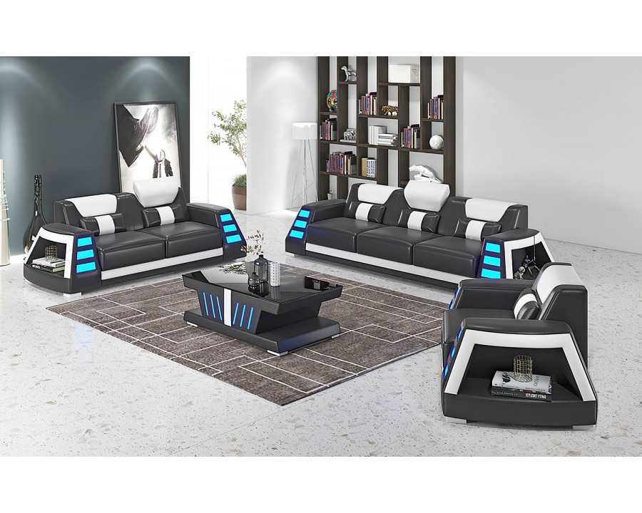 Jubilee Ozzy Modern Sofa Set - Black/White, Top Grain Italian Leather