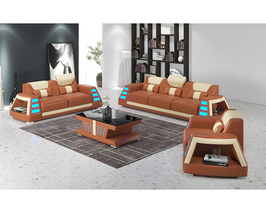 Jubilee Ozzy Modern Sofa Set - Brown/White, Top Grain Italian Leather