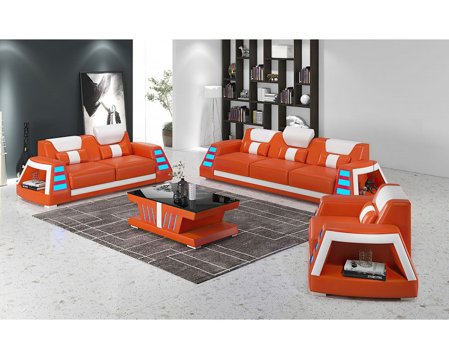 Jubilee Ozzy Modern Sofa Set - Orange/White, Bonded Leather