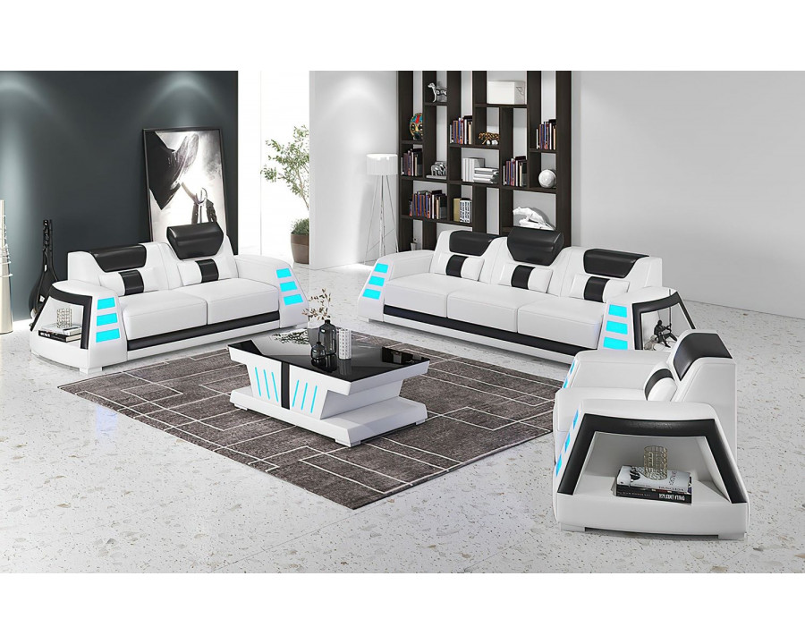 Jubilee Ozzy Modern Sofa Set - White/Black, Bonded Leather