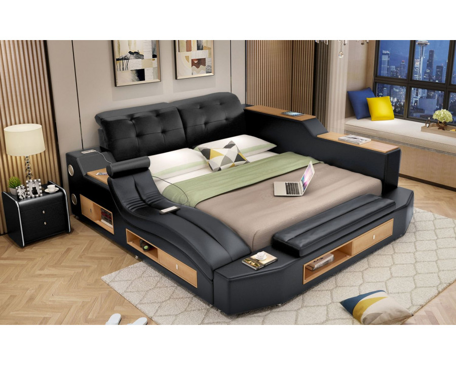 Jubilee Apollo Modern Multifunctional Smart Queen Size Left Hand Facing Bed - Black, Fabric