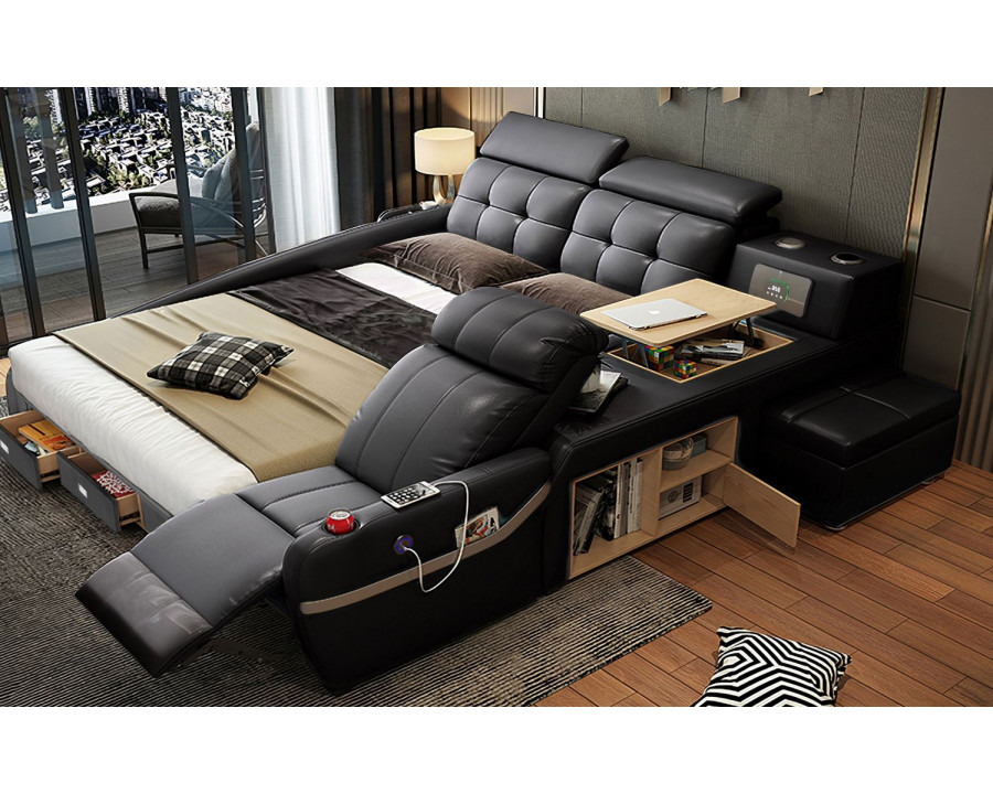 Jubilee Veronica Multifunctional Smart Queen Size Left Hand Facing Bed - Black, Bonded Leather