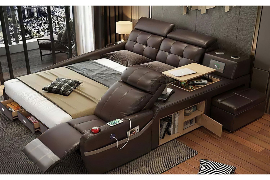 Jubilee™ Veronica Multifunctional Smart Queen Size Left Hand Facing Bed - Dark Brown, Bonded Leather