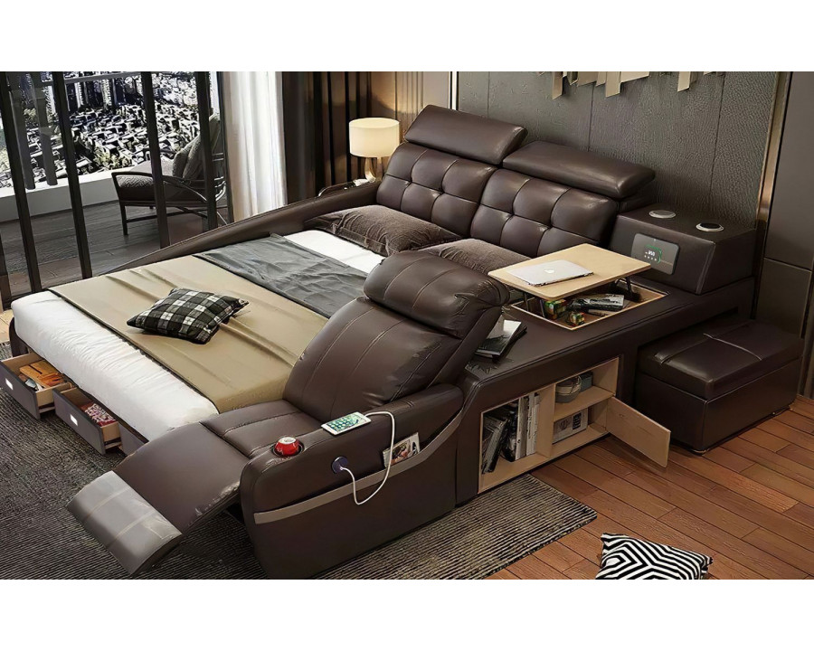 Jubilee Veronica Multifunctional Smart Queen Size Left Hand Facing Bed - Dark Brown, Bonded Leather