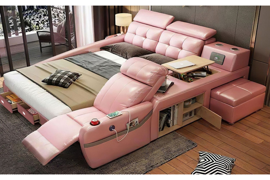 Jubilee™ Veronica Multifunctional Smart Queen Size Left Hand Facing Bed - Pink, Bonded Leather