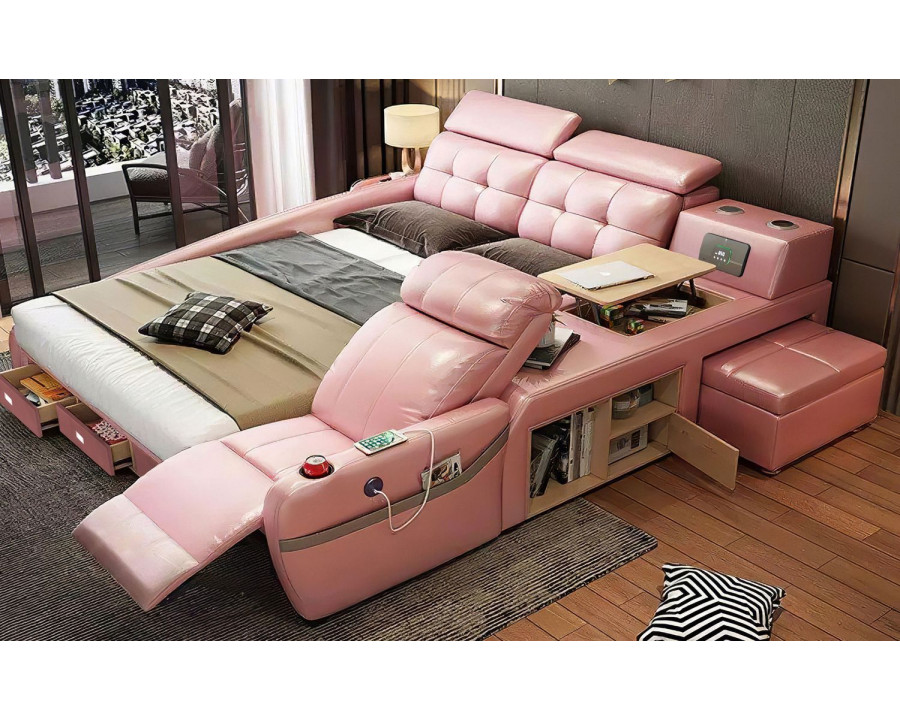 Jubilee Veronica Multifunctional Smart Queen Size Left Hand Facing Bed - Pink, Bonded Leather