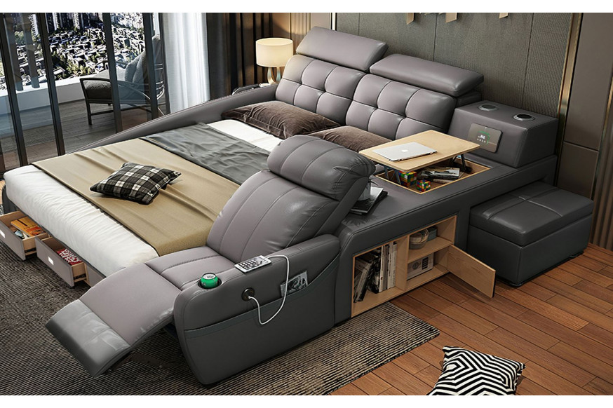 Jubilee™ Veronica Multifunctional Smart Queen Size Left Hand Facing Bed - Gray, Bonded Leather