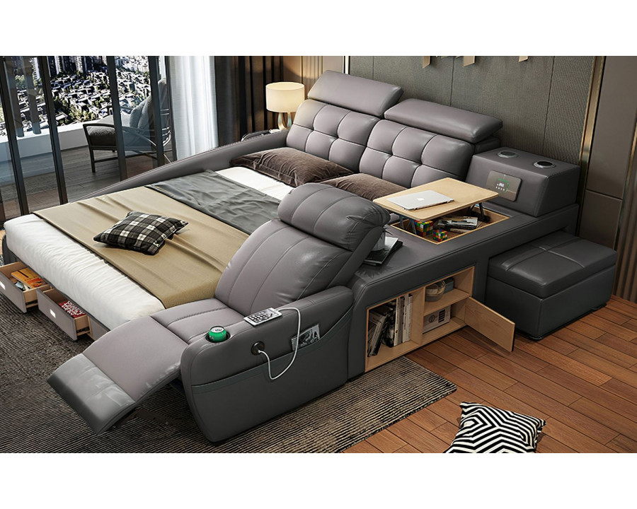 Jubilee Veronica Multifunctional Smart Queen Size Left Hand Facing Bed - Gray, Bonded Leather