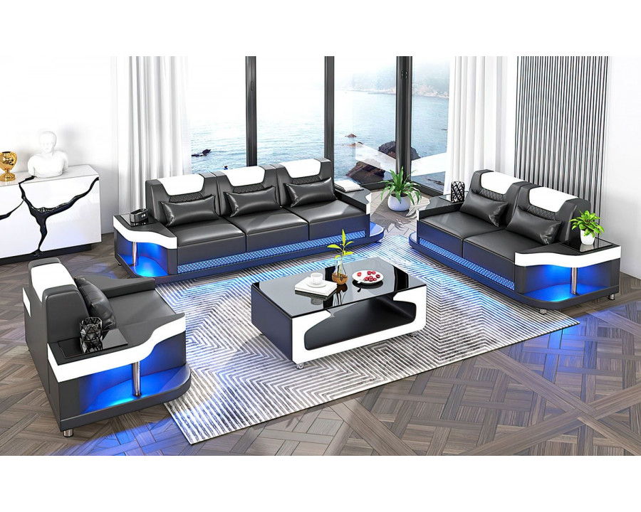 Jubilee Tate Modern Sofa Set - Black/White, Bonded Leather