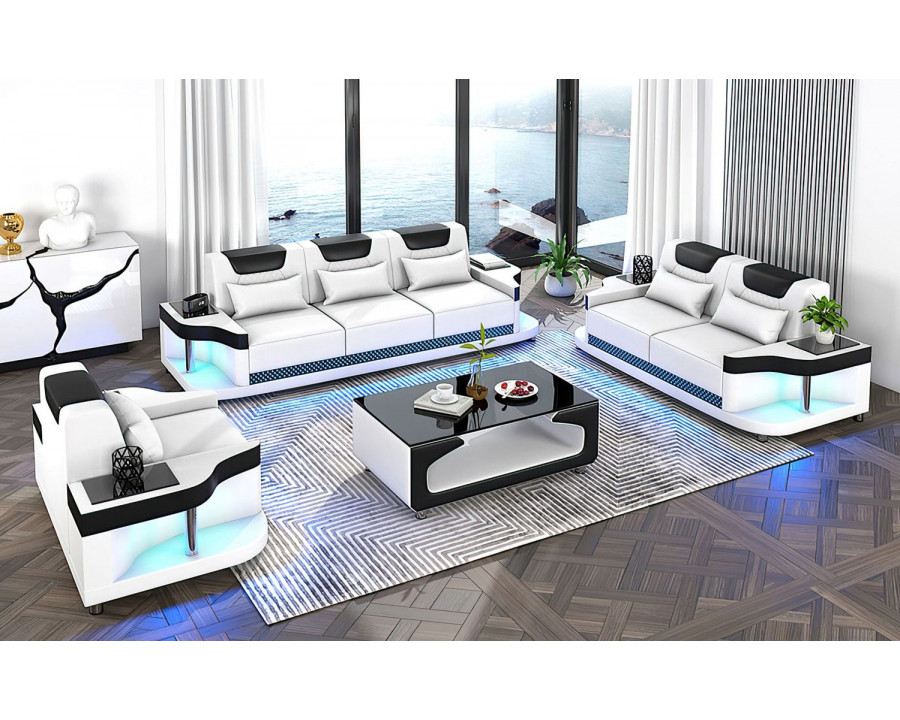 Jubilee Tate Modern Sofa Set - White/Black, Bonded Leather