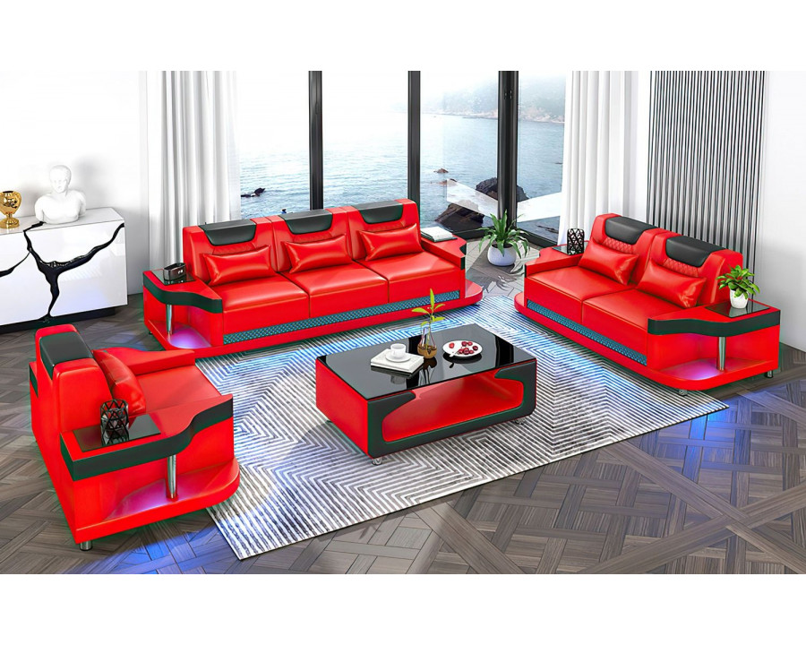 Jubilee Tate Modern Sofa Set - Red/Black, Top Grain Italian Leather