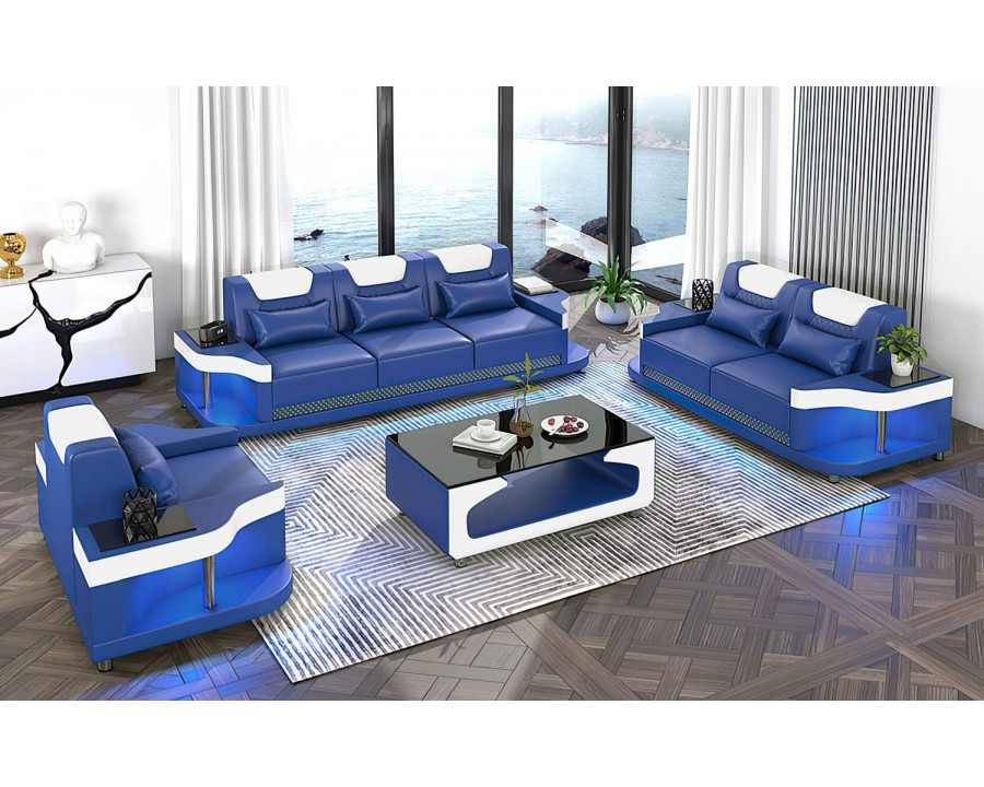 Jubilee Tate Modern Sofa Set - Blue/White, Top Grain Italian Leather