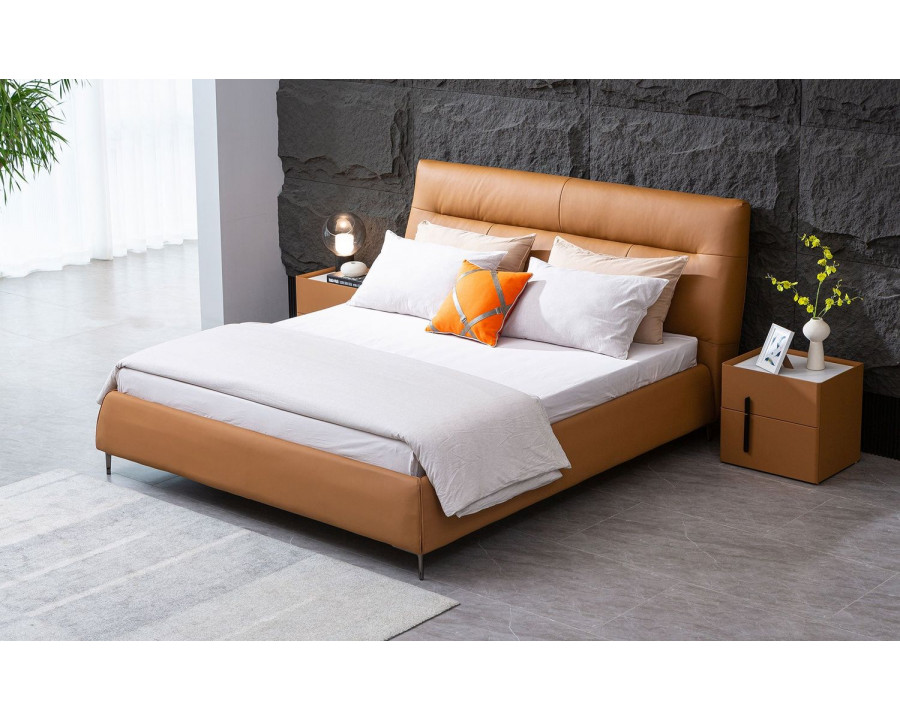 Jubilee Zephyr Modern King Size Platform Bed - Brown, Bonded Leather