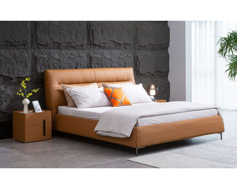 Jubilee Zephyr Modern Queen Size Platform Bed - Brown, Bonded Leather