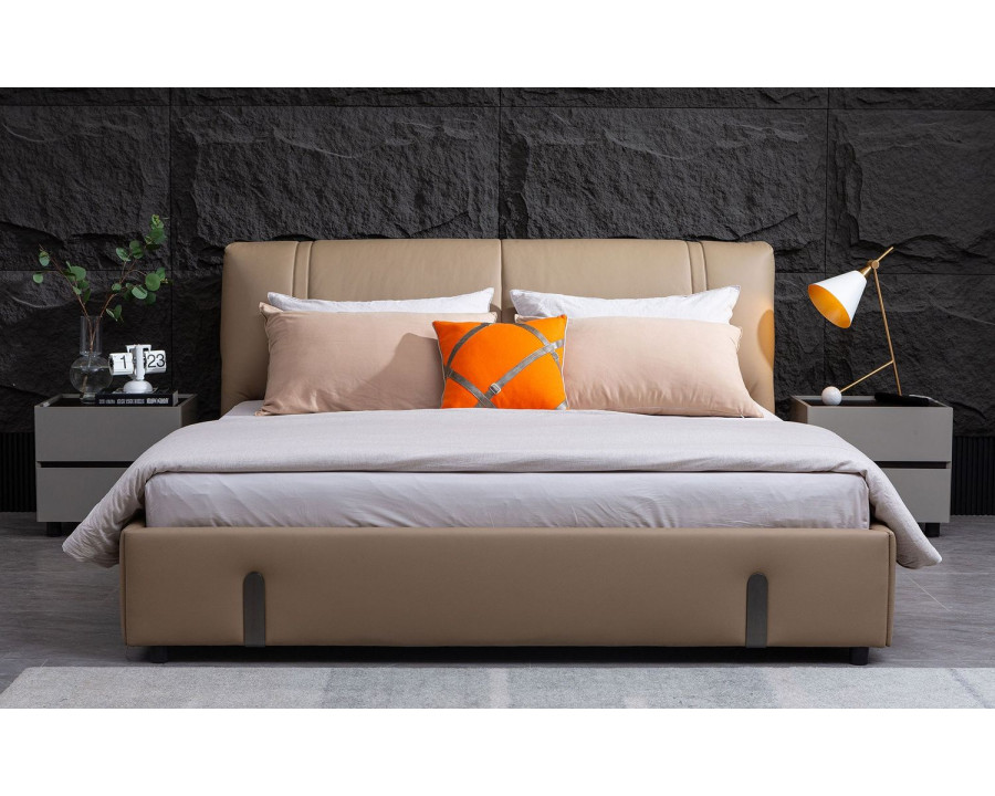 Jubilee Penta Modern King Size Platform Bed - Brown, Bonded Leather