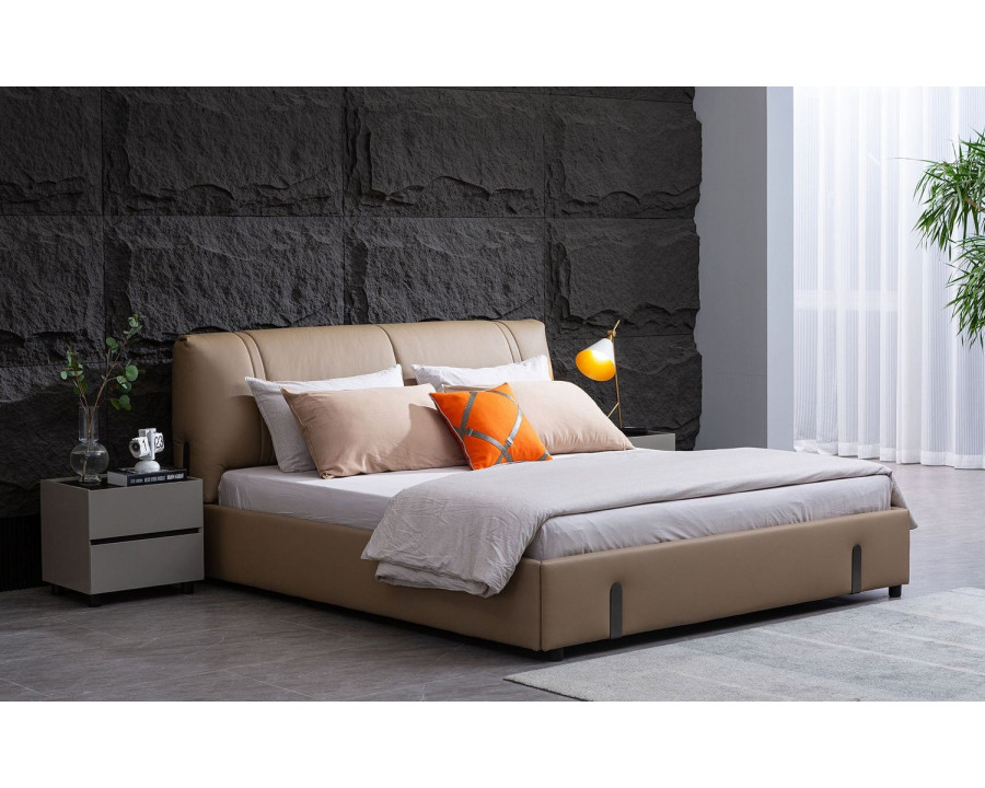 Jubilee Penta Modern Queen Size Platform Bed - Brown, Bonded Leather