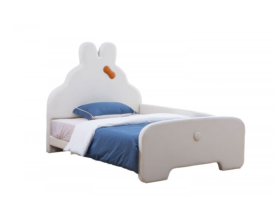 Jubilee Mila Rabbit-Shape Teen Queen Size Right Hand Facing Bed - Cream White, Bonded Leather