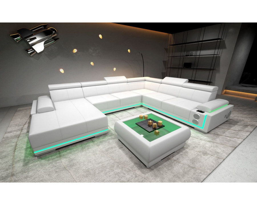 Jubilee Wilder Modern Left Hand Facing Sectional - White, Top Grain Italian Leather