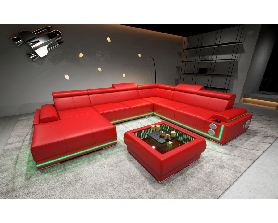 Jubilee Wilder Modern Left Hand Facing Sectional - Red, Top Grain Italian Leather