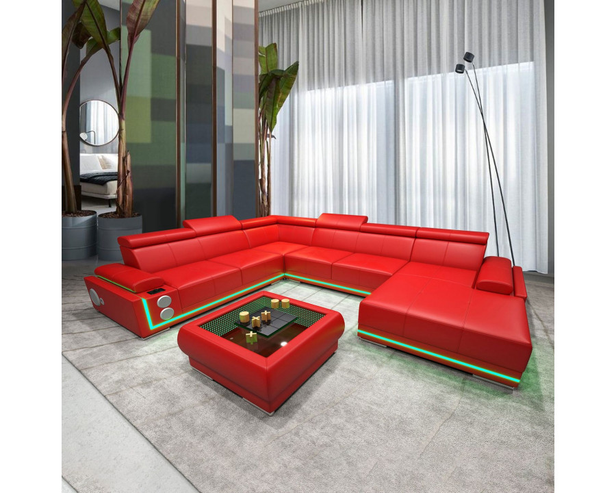 Jubilee Wilder Modern Right Hand Facing Sectional - Red, Top Grain Italian Leather