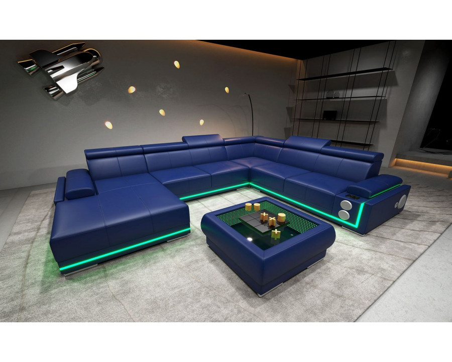 Jubilee Wilder Modern Left Hand Facing Sectional - Blue, Top Grain Italian Leather