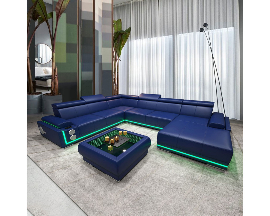 Jubilee Wilder Modern Right Hand Facing Sectional - Blue, Top Grain Italian Leather