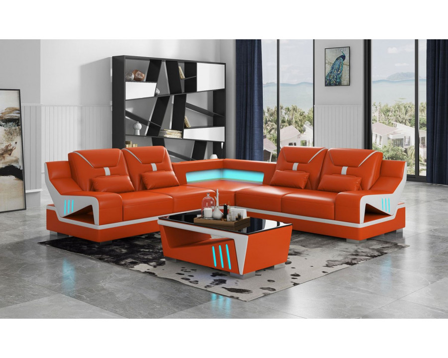 Jubilee Odyssey Modern Corner Sectional - Orange, Bonded Leather