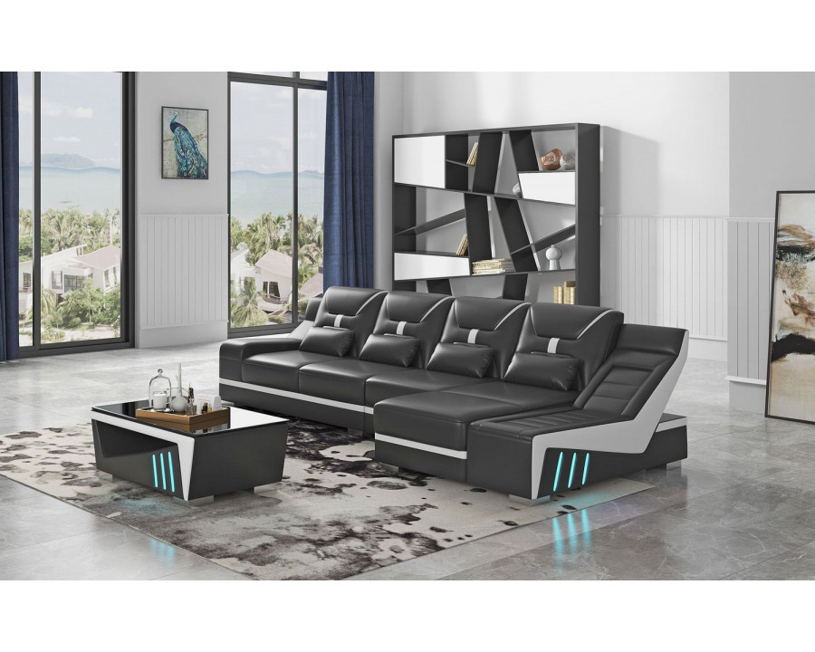 Jubilee Odyssey Modern Small Right Hand Facing Sectional - Black, Top Grain Italian Leather