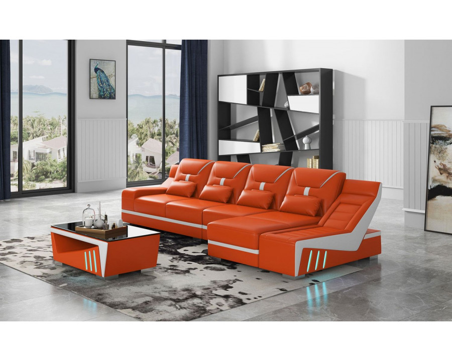 Jubilee Odyssey Modern Small Right Hand Facing Sectional - Orange, Top Grain Italian Leather