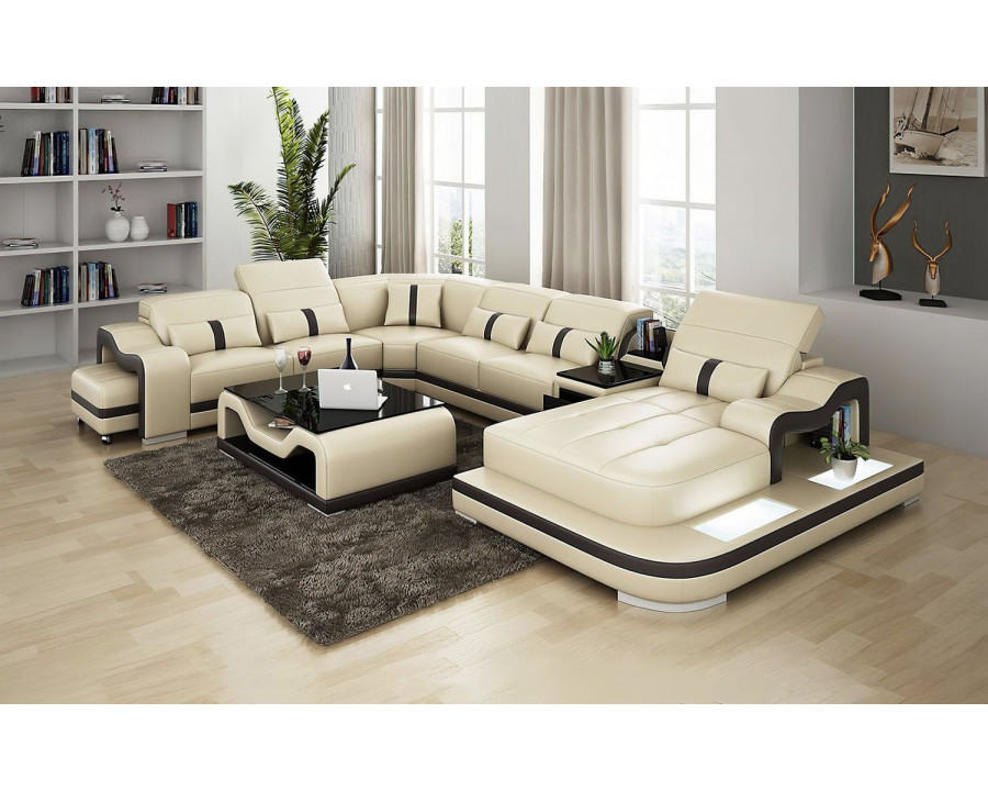 Jubilee Sydney Large Left Hand Facing Sectional with Side Table - Cream/Black, Top Grain Italian Leather