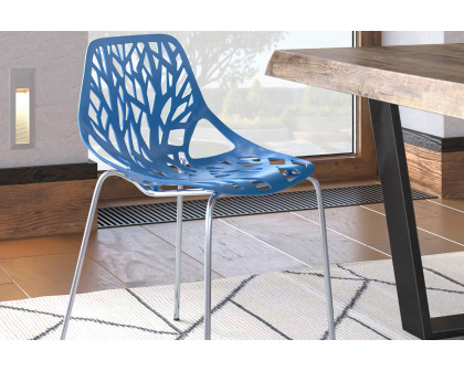 LeisureMod Asbury Modern Forest Design Dining Side Chair - Blue