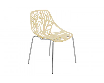 LeisureMod Asbury Modern Forest Design Dining Side Chair - Cream