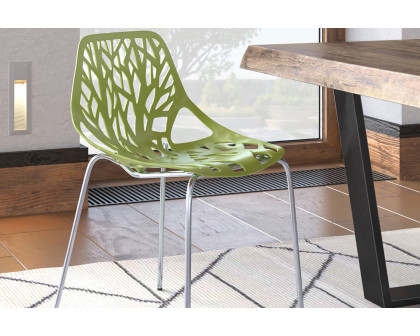 LeisureMod Asbury Modern Forest Design Dining Side Chair - Green