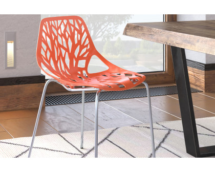 LeisureMod Asbury Modern Forest Design Dining Side Chair - Orange