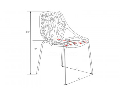 LeisureMod Asbury Modern Forest Design Dining Side Chair - Red