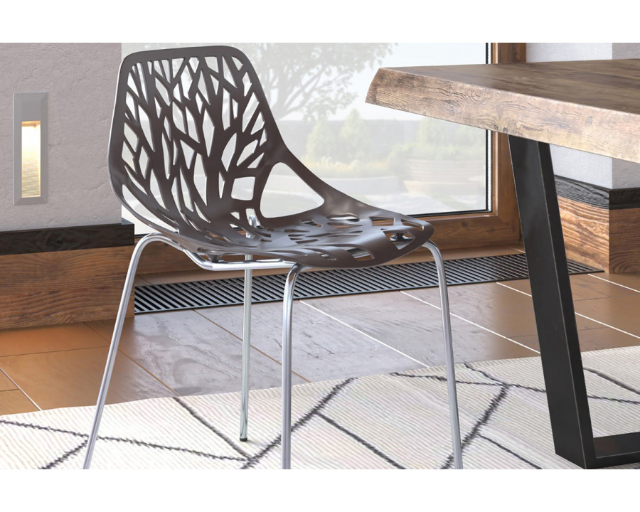 LeisureMod Asbury Modern Forest Design Dining Side Chair - Taupe