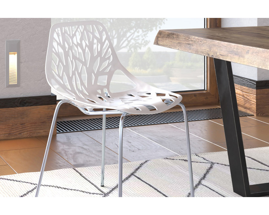 LeisureMod Asbury Modern Forest Design Dining Side Chair - White