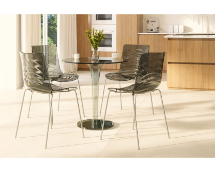 LeisureMod Astor Modern Water Drop Design Dining Side Chair - Transparent/Black