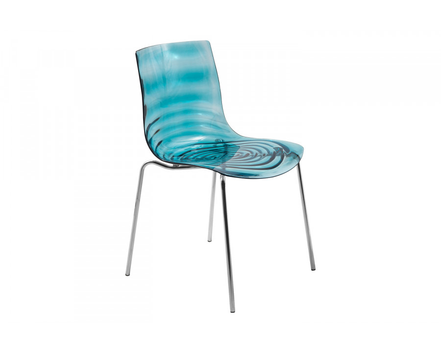 LeisureMod Astor Modern Water Drop Design Dining Side Chair - Transparent/Blue