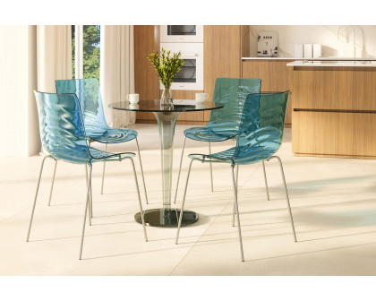 LeisureMod Astor Modern Water Drop Design Dining Side Chair - Transparent/Blue