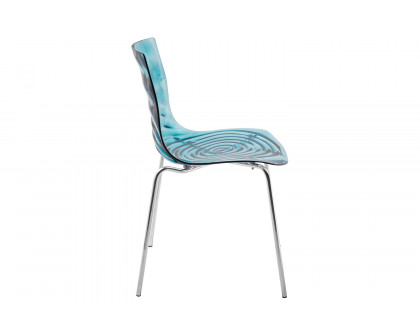 LeisureMod Astor Modern Water Drop Design Dining Side Chair - Transparent/Blue