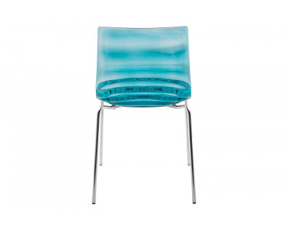 LeisureMod Astor Modern Water Drop Design Dining Side Chair - Transparent/Blue