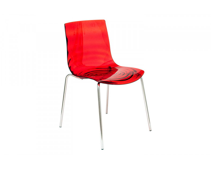 LeisureMod Astor Modern Water Drop Design Dining Side Chair - Transparent/Red