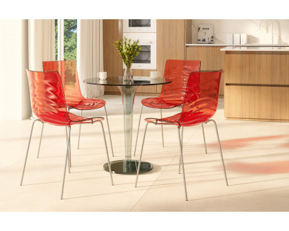 LeisureMod Astor Modern Water Drop Design Dining Side Chair - Transparent/Red