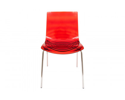 LeisureMod Astor Modern Water Drop Design Dining Side Chair - Transparent/Red